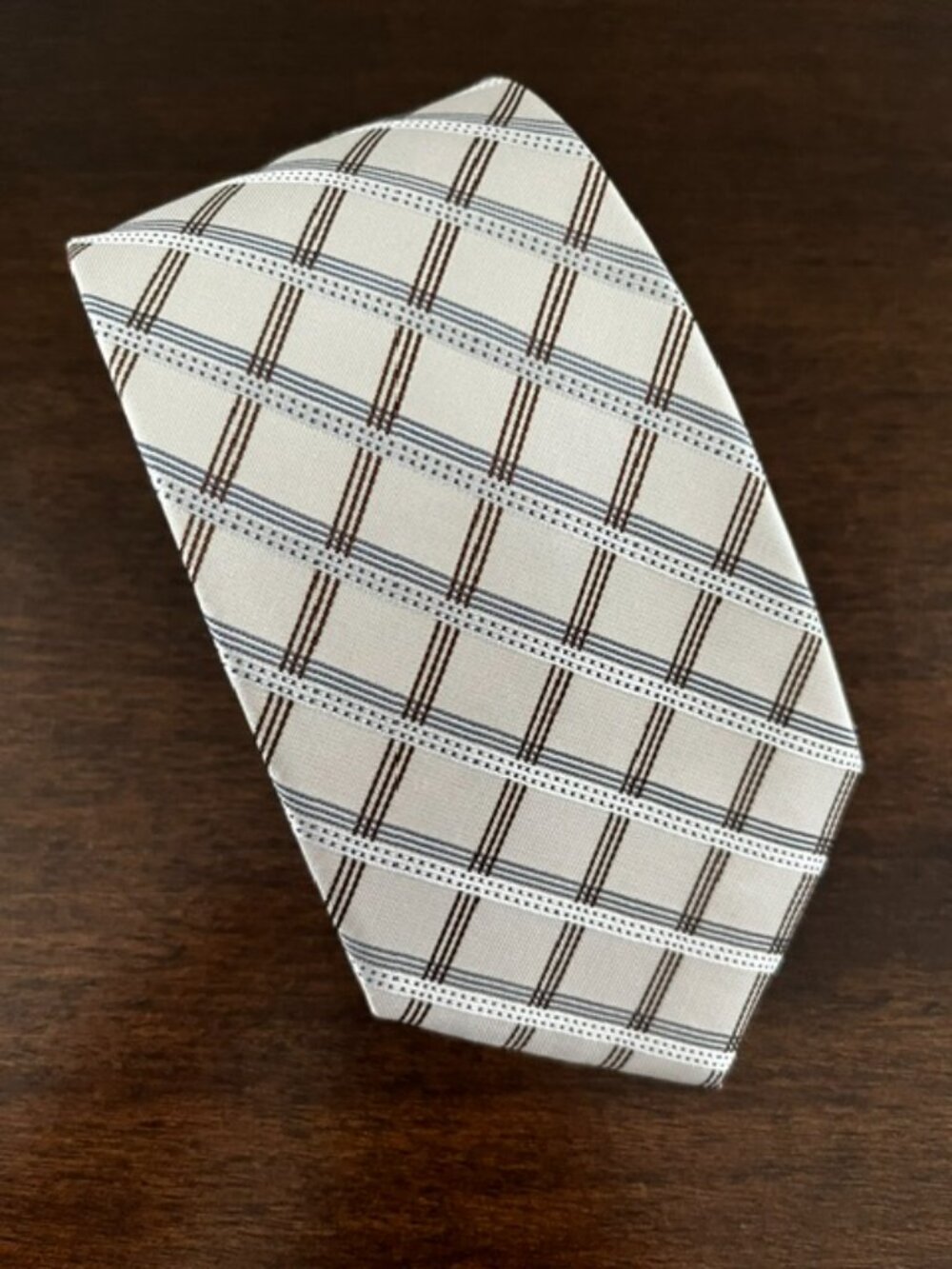 Pronto Uomo Silk Tie Diamond Pattern Neutral Gray Silver Brown